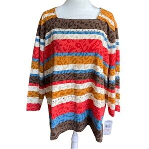 NWT Alfred Dunner striped top with rhinestone details 2X